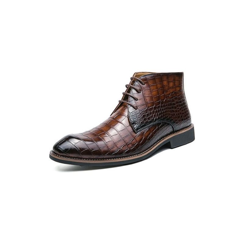 Botas Masculinas Retrô Com Padrão Crocodilo Cano Alto - Marrom 1