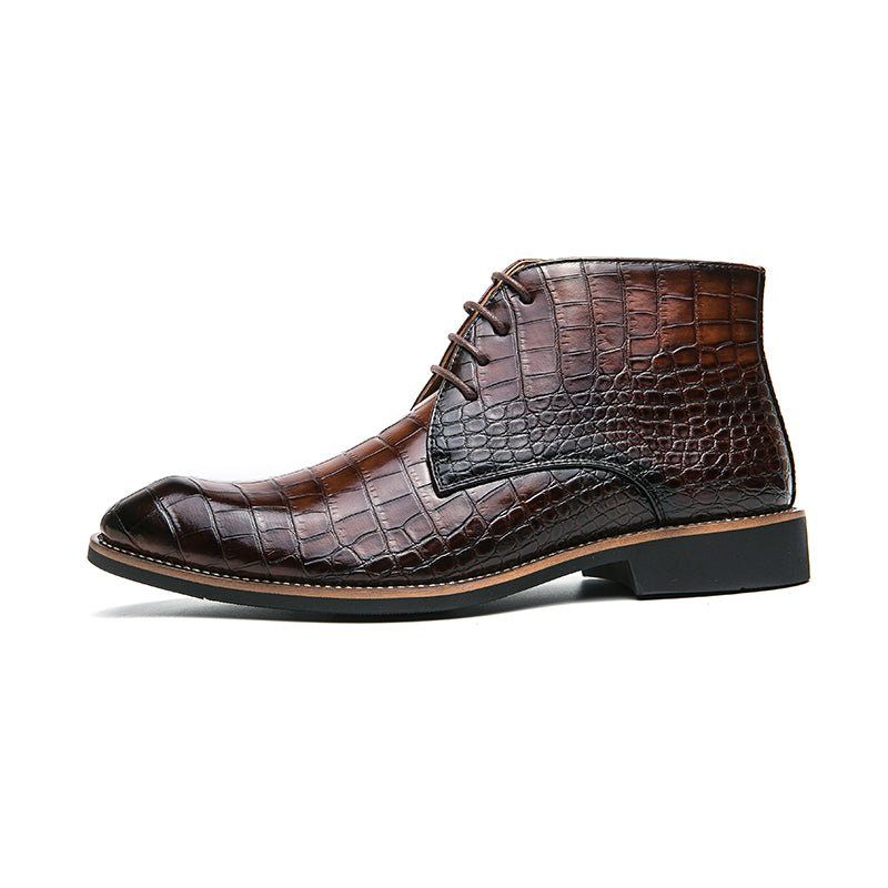 Botas Masculinas Retrô Com Padrão Crocodilo Cano Alto - Marrom 1