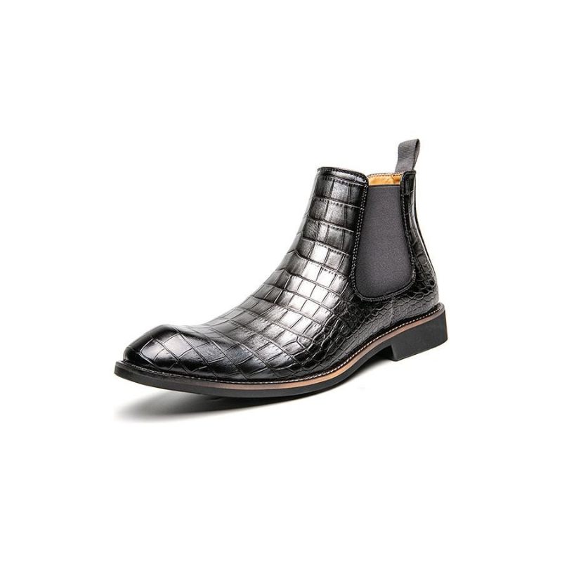 Botas Masculinas Retrô Com Padrão Crocodilo Cano Alto - Preto 2