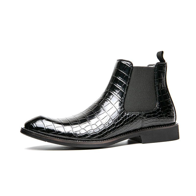 Botas Masculinas Retrô Com Padrão Crocodilo Cano Alto - Preto 2