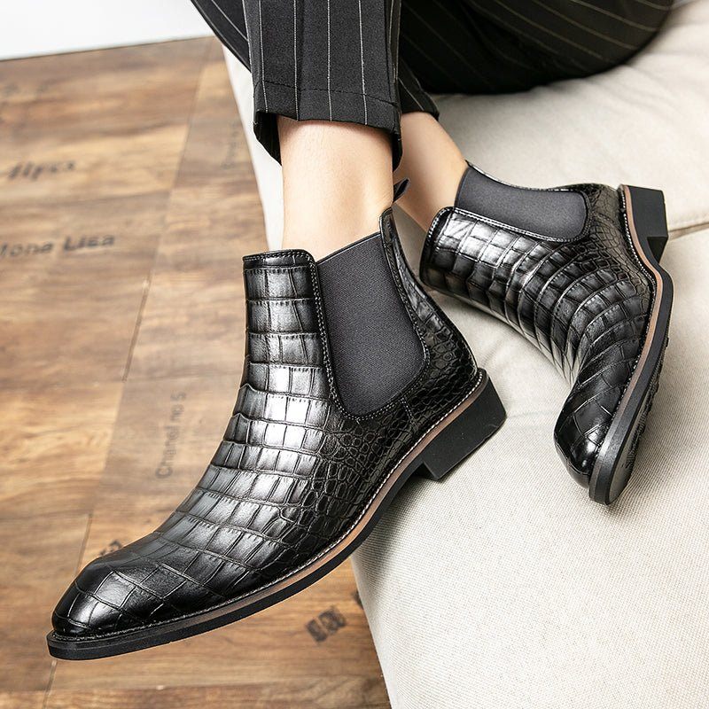 Botas Masculinas Retrô Com Padrão Crocodilo Cano Alto - Preto 2