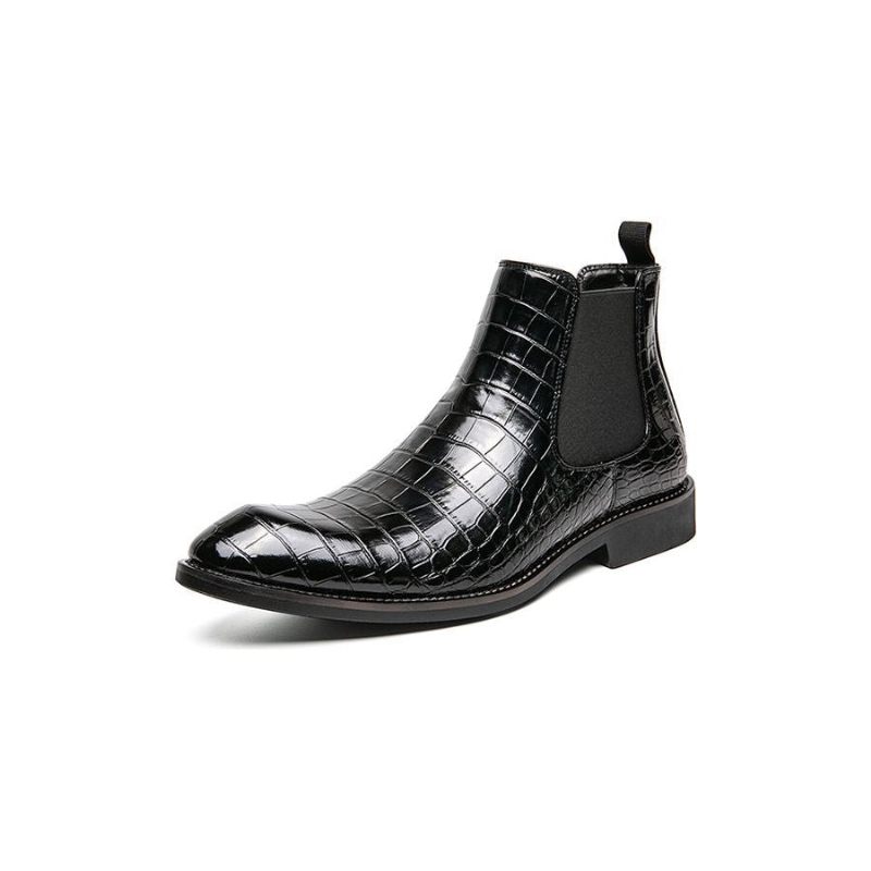 Botas Masculinas Retrô Com Padrão Crocodilo Cano Alto - Preto 2