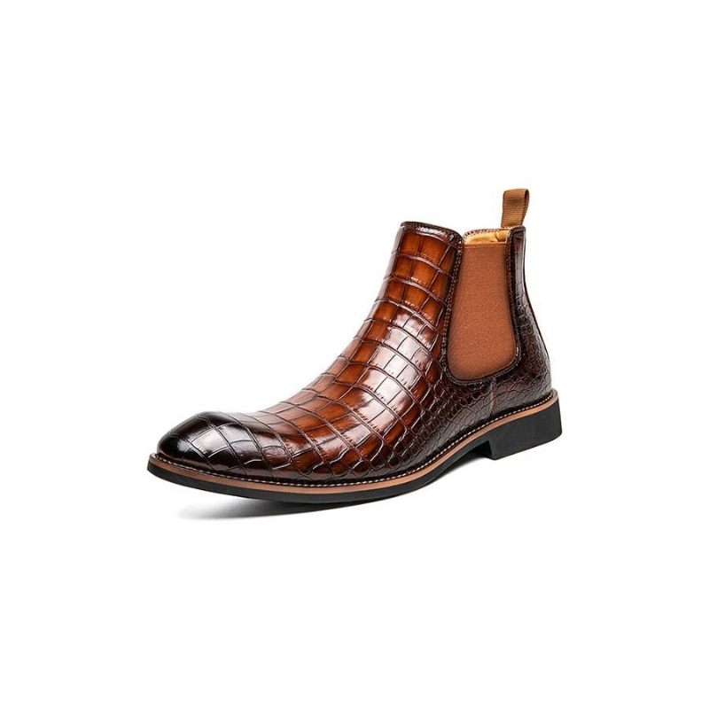 Botas Masculinas Retrô Com Padrão Crocodilo Cano Alto - Marrom 2