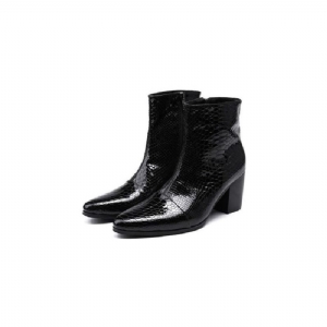 Botas Masculinas Serpente Brilhante Pontiaguda Captoe Elevador Ankle Boots