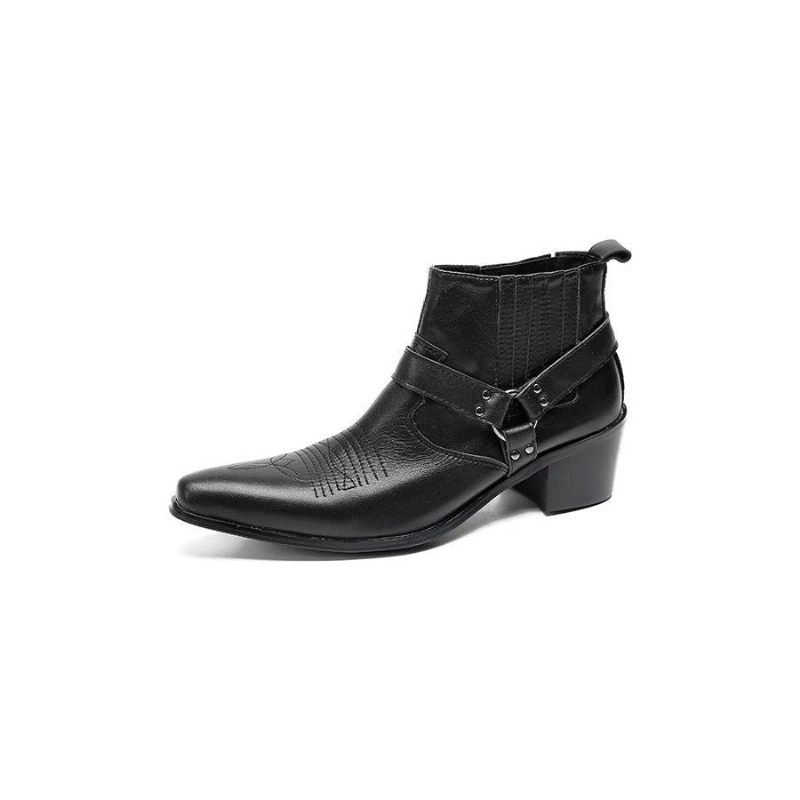 Botas Masculinas Serpente Luxo Em Couro Preto Para Festa Tornozelo