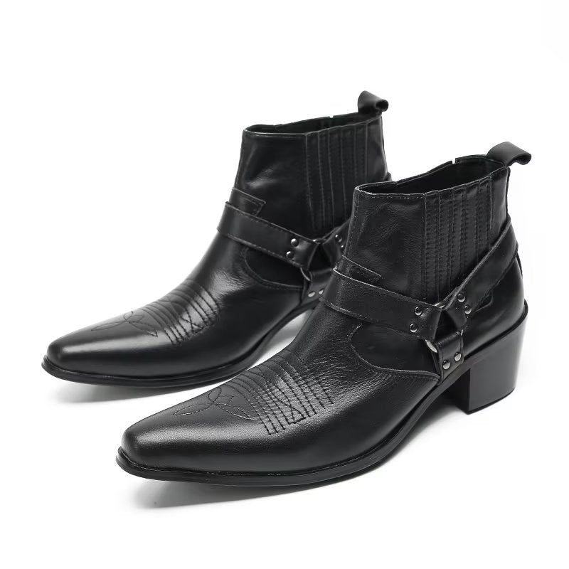 Botas Masculinas Serpente Luxo Em Couro Preto Para Festa Tornozelo - Preto