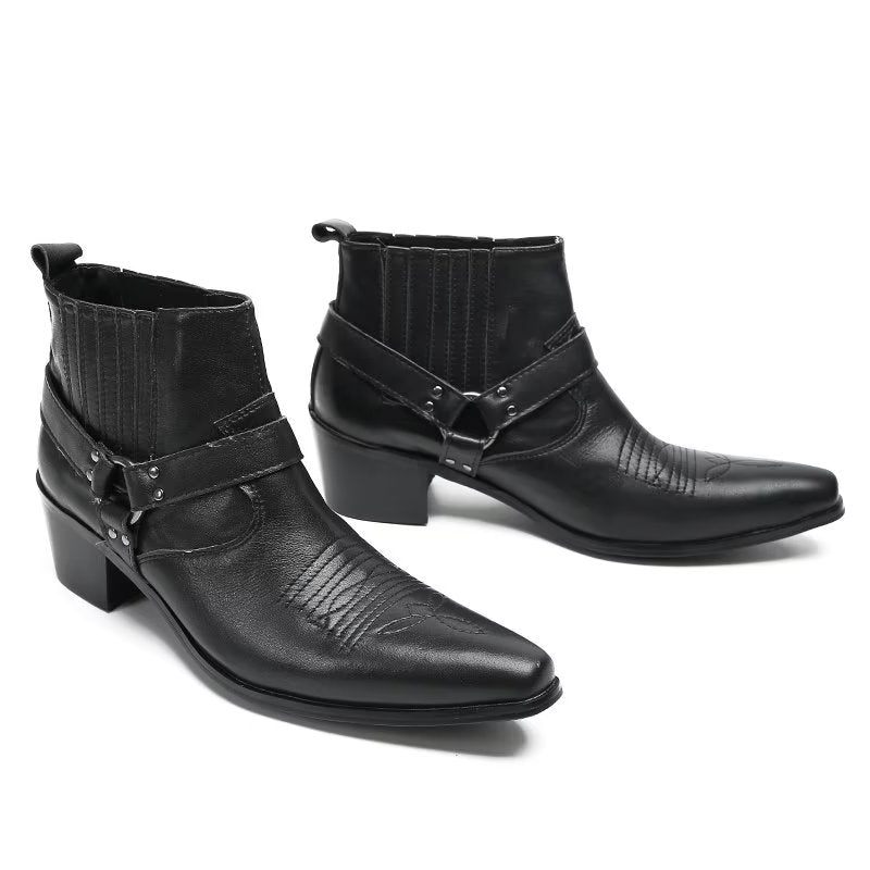 Botas Masculinas Serpente Luxo Em Couro Preto Para Festa Tornozelo - Preto