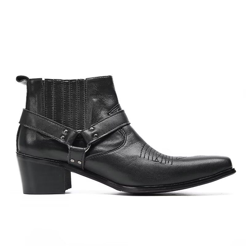 Botas Masculinas Serpente Luxo Em Couro Preto Para Festa Tornozelo - Preto