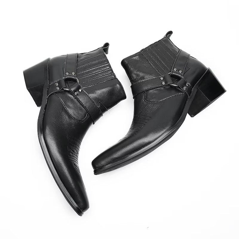 Botas Masculinas Serpente Luxo Em Couro Preto Para Festa Tornozelo - Preto