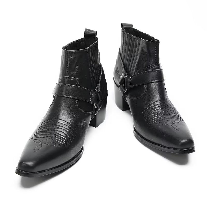 Botas Masculinas Serpente Luxo Em Couro Preto Para Festa Tornozelo - Preto