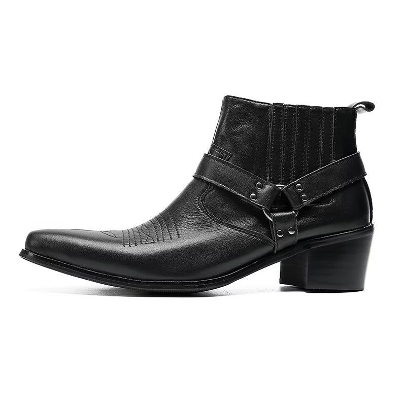 Botas Masculinas Serpente Luxo Em Couro Preto Para Festa Tornozelo - Preto