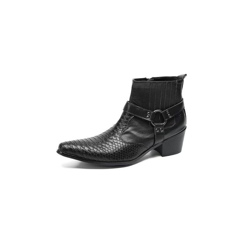 Botas Masculinas Serpente Luxo Em Couro Preto Para Festa Tornozelo - Preto