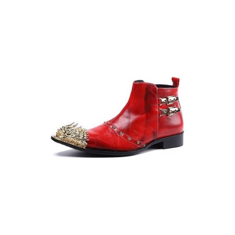 Botas Masculinas Sociais Couro Com Textura Crocodilo Requintadas - Vermelho