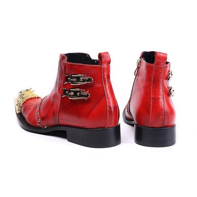 Botas Masculinas Sociais Couro Com Textura Crocodilo Requintadas - Vermelho