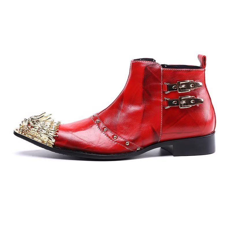 Botas Masculinas Sociais Couro Com Textura Crocodilo Requintadas - Vermelho