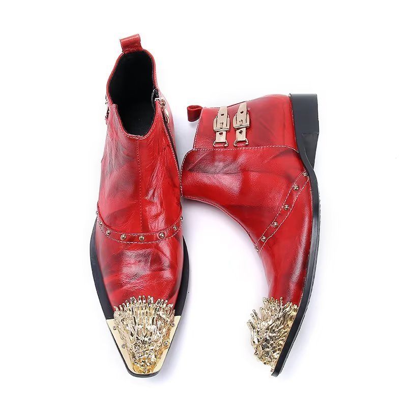 Botas Masculinas Sociais Couro Com Textura Crocodilo Requintadas - Vermelho