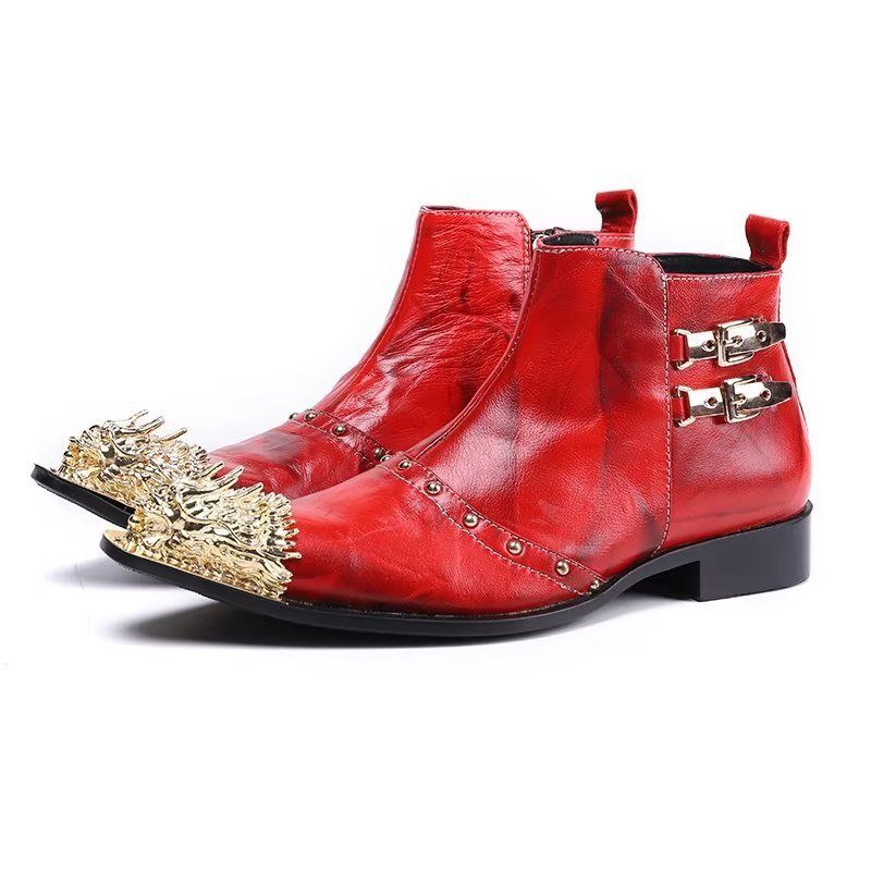 Botas Masculinas Sociais Couro Com Textura Crocodilo Requintadas - Vermelho