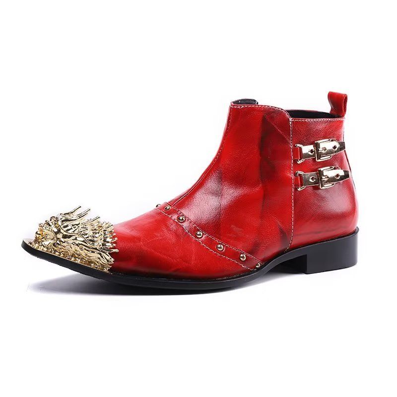 Botas Masculinas Sociais Couro Com Textura Crocodilo Requintadas - Vermelho