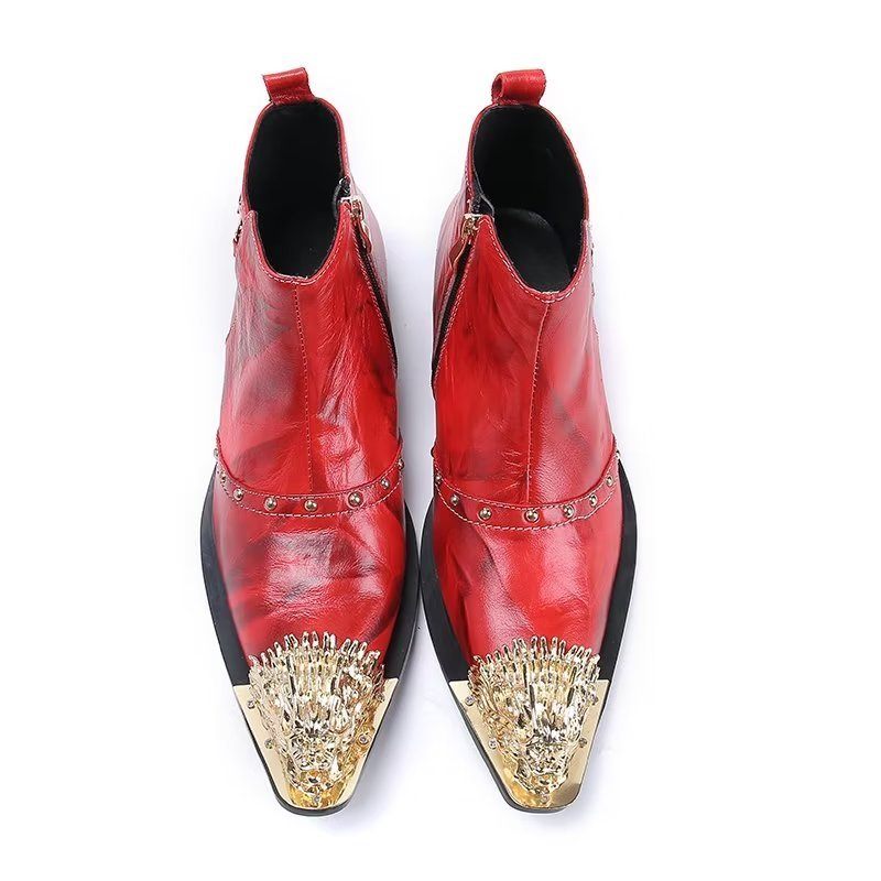 Botas Masculinas Sociais Couro Com Textura Crocodilo Requintadas - Vermelho