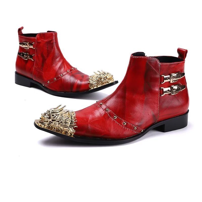 Botas Masculinas Sociais Couro Com Textura Crocodilo Requintadas - Vermelho