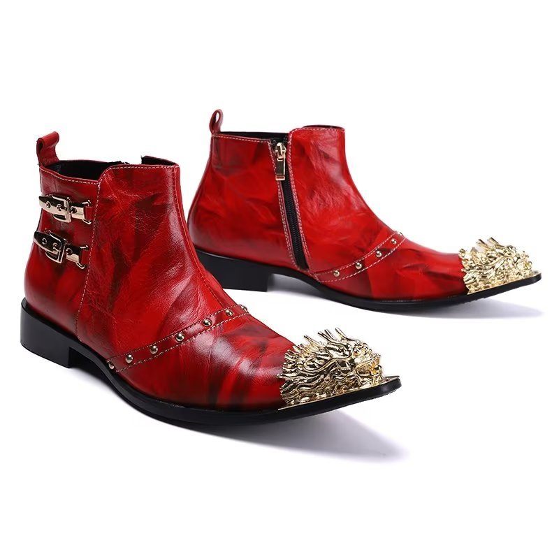 Botas Masculinas Sociais Couro Com Textura Crocodilo Requintadas - Vermelho