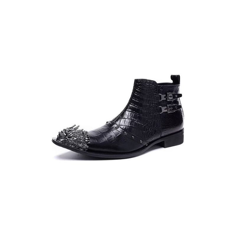 Botas Masculinas Sociais Couro Com Textura Crocodilo Requintadas - Preto