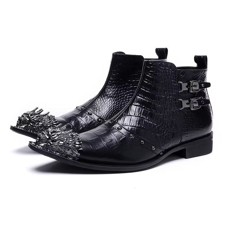 Botas Masculinas Sociais Couro Com Textura Crocodilo Requintadas - Preto