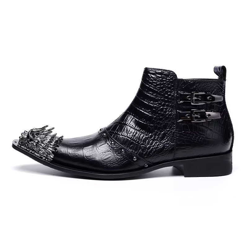 Botas Masculinas Sociais Couro Com Textura Crocodilo Requintadas - Preto