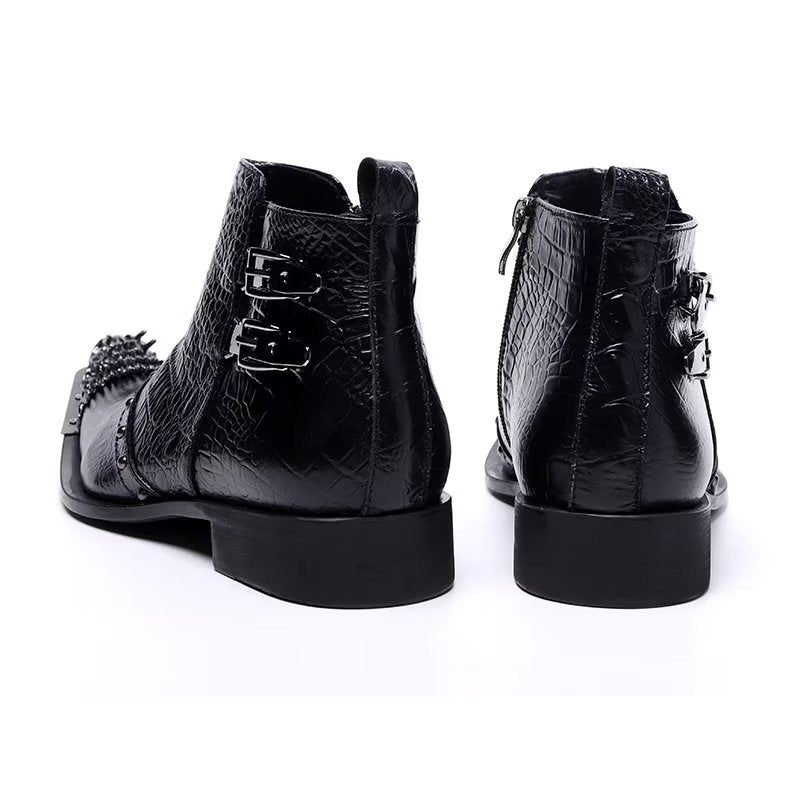 Botas Masculinas Sociais Couro Com Textura Crocodilo Requintadas - Preto