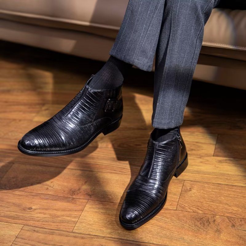 Botas Masculinas Sociais Couro Exótico Luxo - Preto