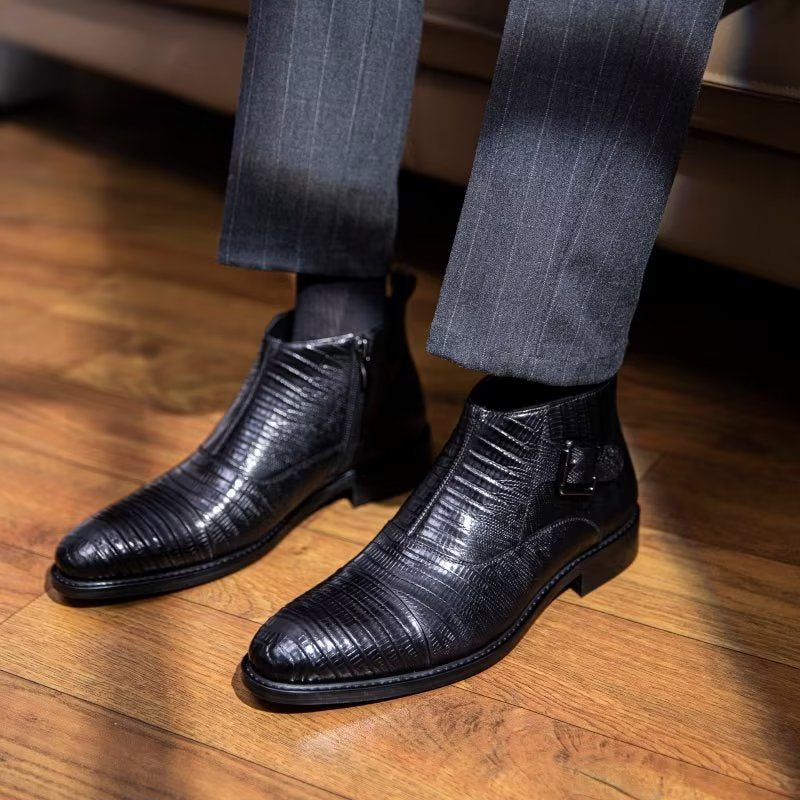 Botas Masculinas Sociais Couro Exótico Luxo - Preto