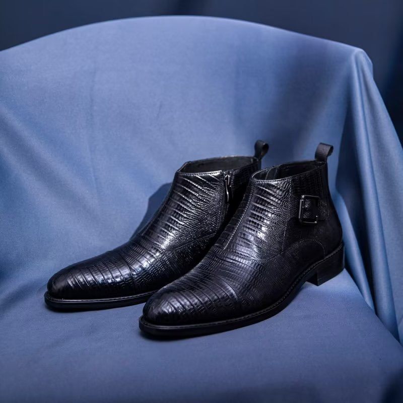 Botas Masculinas Sociais Couro Exótico Luxo - Preto