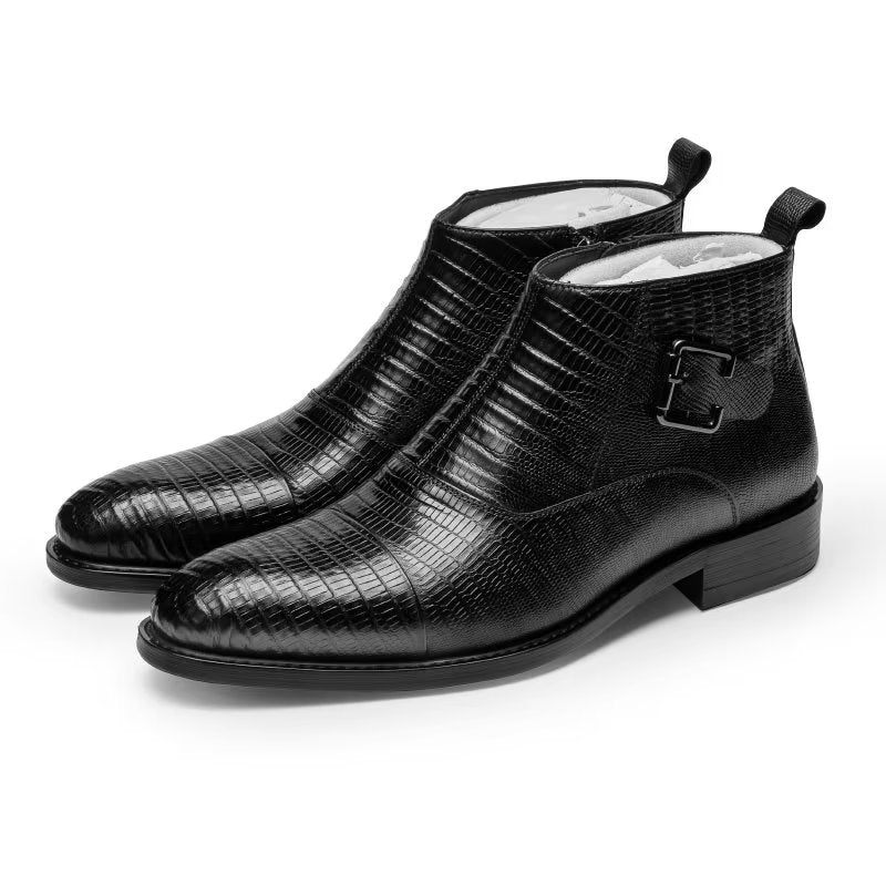 Botas Masculinas Sociais Couro Exótico Luxo - Preto