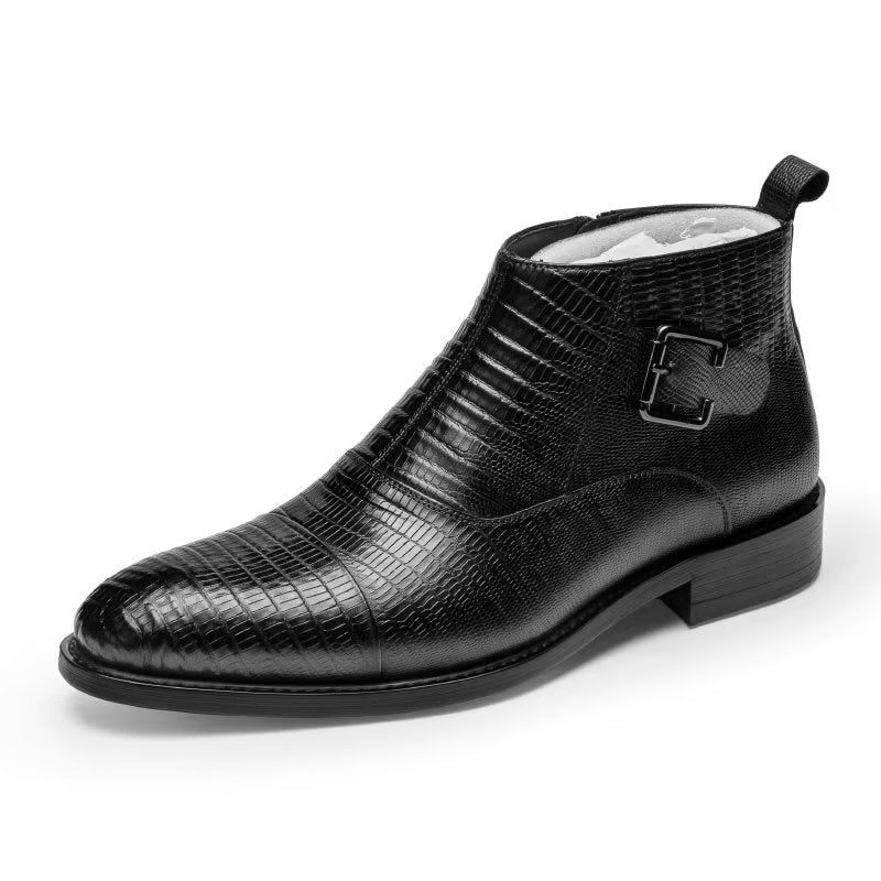 Botas Masculinas Sociais Couro Exótico Luxo - Preto