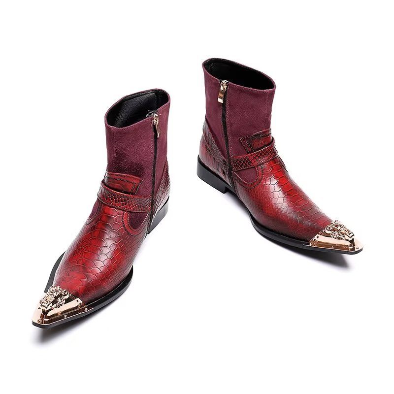 Botas Masculinas Sociais Requintadas Couro Com Relevo Em Crocodilo - Vermelho