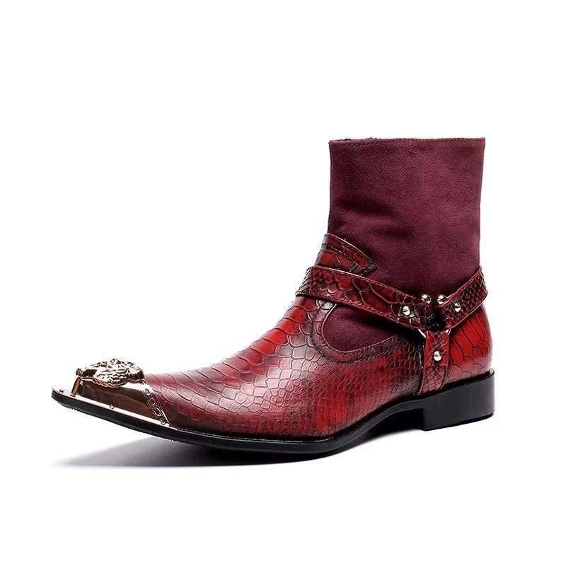 Botas Masculinas Sociais Requintadas Couro Com Relevo Em Crocodilo - Vermelho