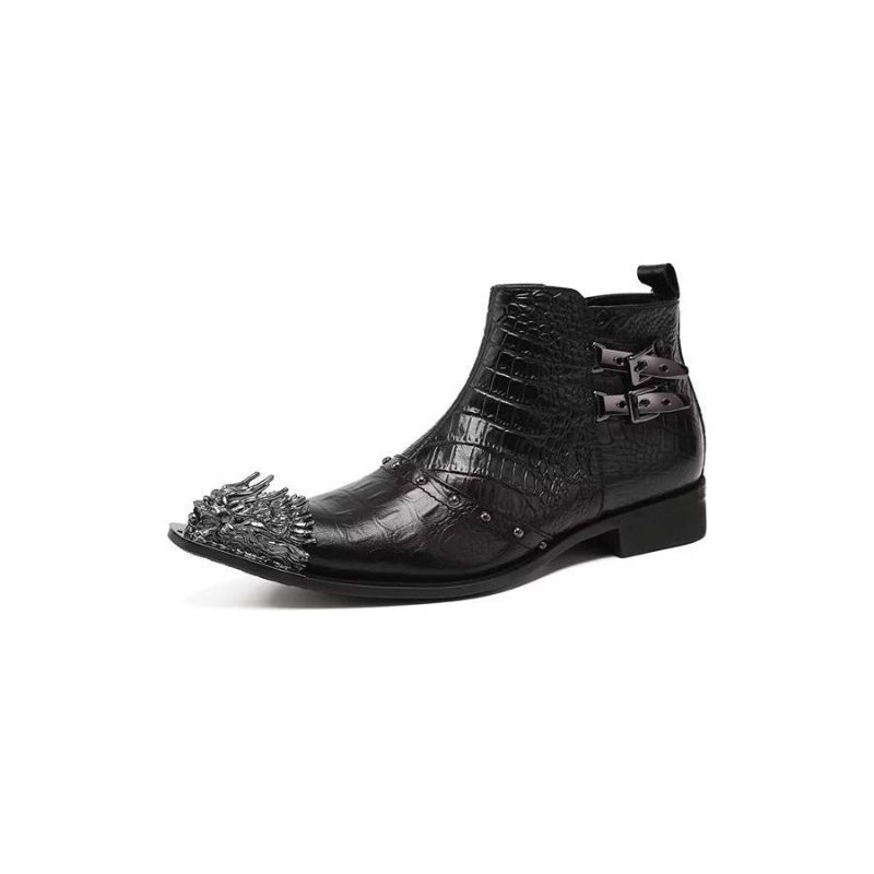 Botas Masculinas Sociais Requintadas Couro Com Textura Crocodilo - Preto