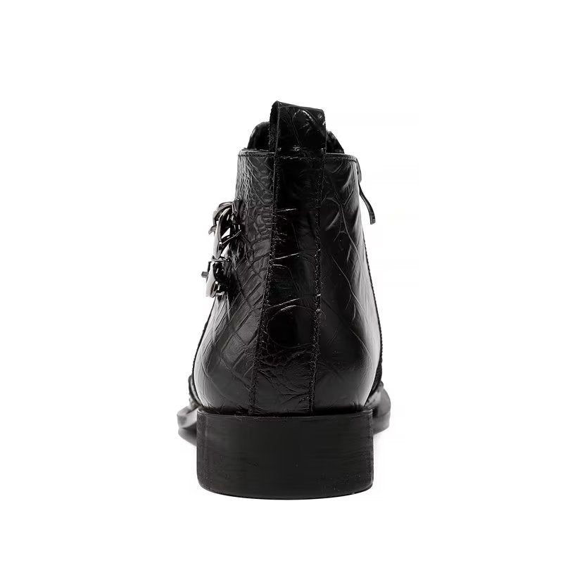 Botas Masculinas Sociais Requintadas Couro Com Textura Crocodilo - Preto