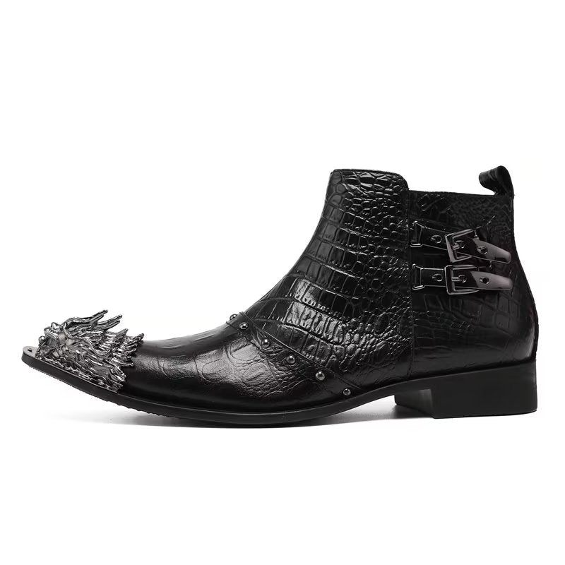 Botas Masculinas Sociais Requintadas Couro Com Textura Crocodilo - Preto