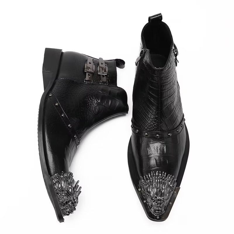 Botas Masculinas Sociais Requintadas Couro Com Textura Crocodilo - Preto