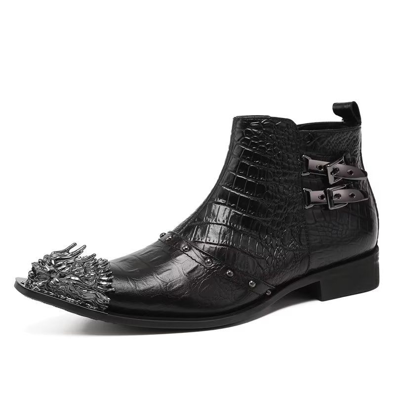 Botas Masculinas Sociais Requintadas Couro Com Textura Crocodilo - Preto