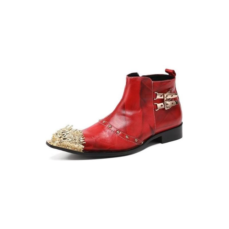 Botas Masculinas Sociais Requintadas Couro Com Textura Crocodilo - Vermelho