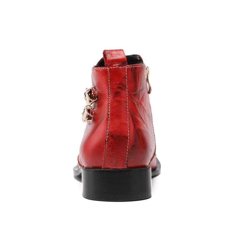 Botas Masculinas Sociais Requintadas Couro Com Textura Crocodilo - Vermelho