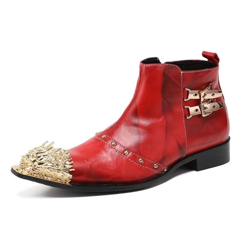 Botas Masculinas Sociais Requintadas Couro Com Textura Crocodilo - Vermelho