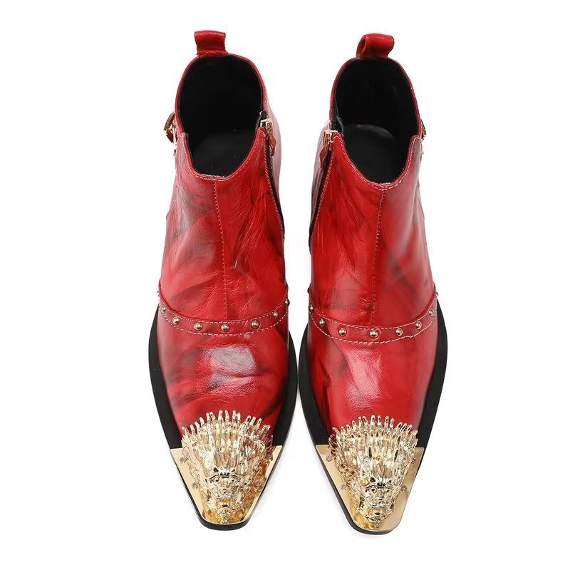 Botas Masculinas Sociais Requintadas Couro Com Textura Crocodilo - Vermelho