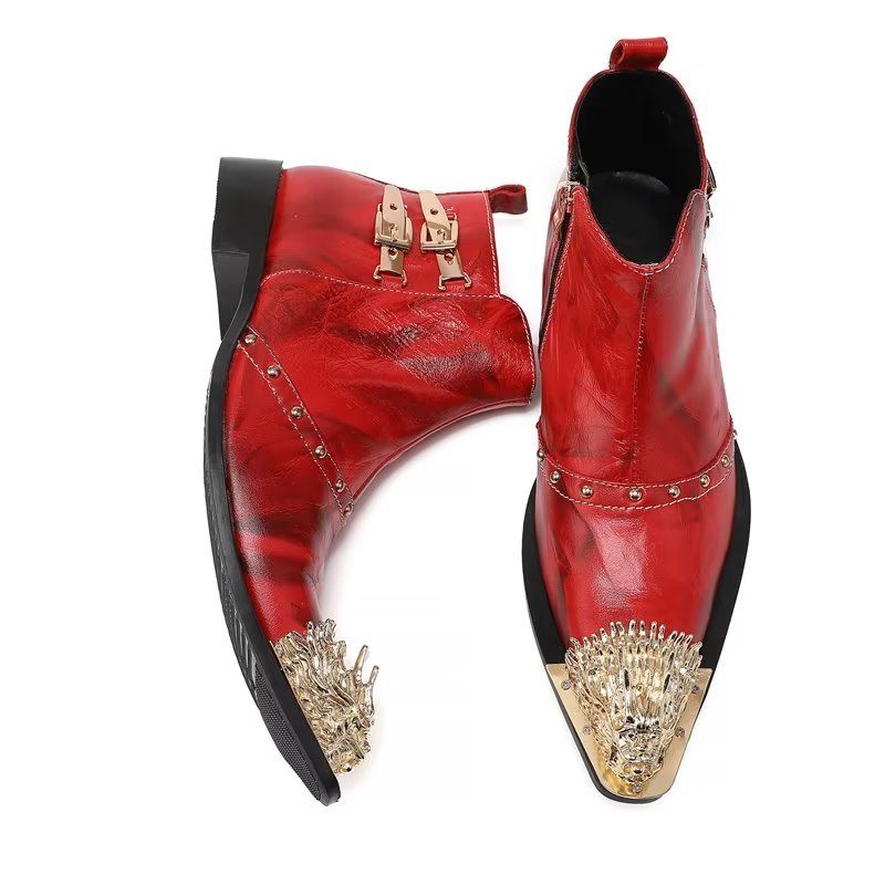 Botas Masculinas Sociais Requintadas Couro Com Textura Crocodilo - Vermelho