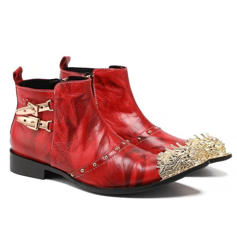 Botas Masculinas Sociais Requintadas Couro Com Textura Crocodilo - Vermelho