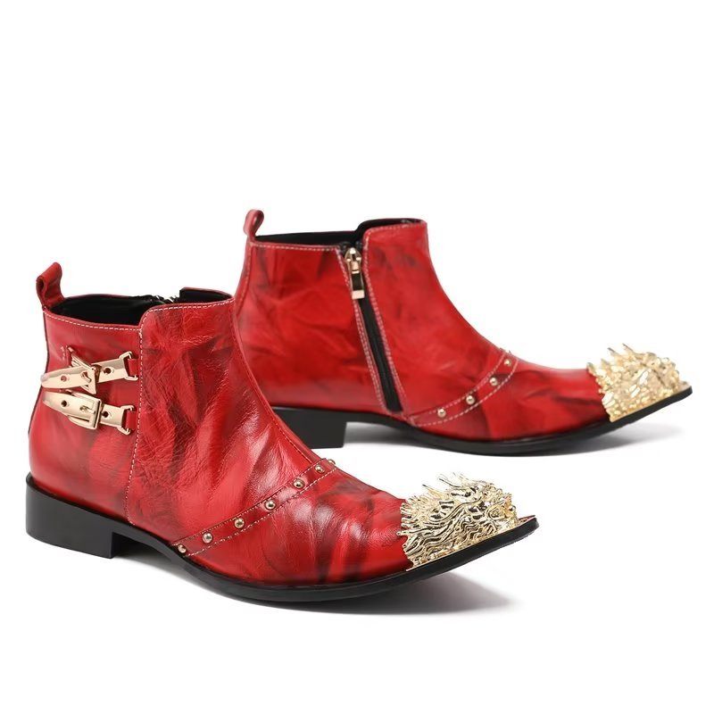 Botas Masculinas Sociais Requintadas Couro Com Textura Crocodilo - Vermelho