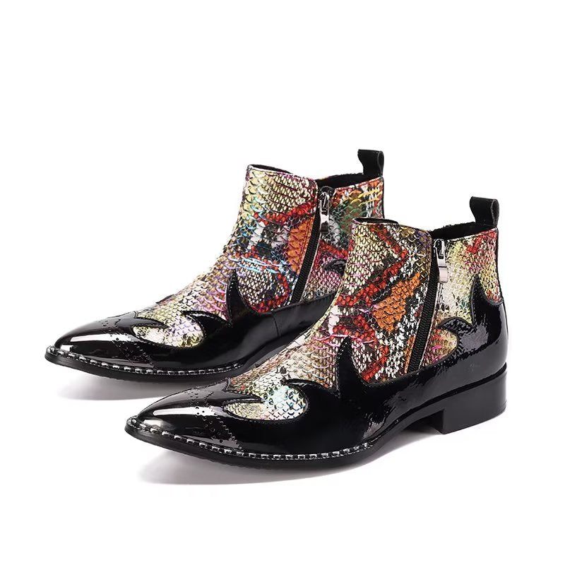 Botas Masculinas Tornozelo Com Textura Exótica - Multicolorido