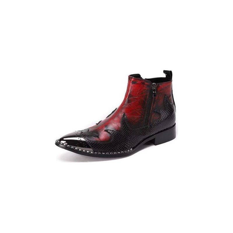 Botas Masculinas Tornozelo Com Textura Exótica - Vermelho